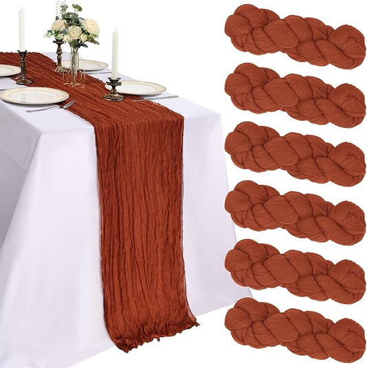6 Pack 10FT Terracotta Cheesecloth Table Runner 120 Inch Long Gauze Rustic Boho Spring Cheese Cloth Table Runner Sheer Fabric Decorations for Holiday Party Wedding Banquet Bridal Baby Shower Décor
