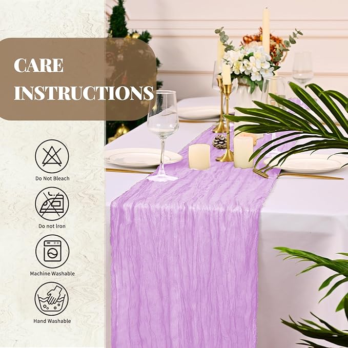 12 Pack Cheesecloth Table Runner,Light Purple Table Runner Long Romantic Semi Sheer Rustic Boho Gauze Table Runners for Wedding Bridal Shower Birthday Party Decorations(17.7×108 Inch)