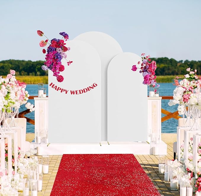 HAINARverS Set of 3 Wedding Arch Cover 6FT,6.6FT,7.2FT Spandex Fitted Stretchy Arch Stand Covers,2 Sided Round Top Chiara Backdrop Cover for Birthday Party Banquet Baby Shower Arch Decoration(White)