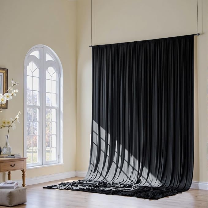 40x14ft Black Backdrop Curtains for Wedding Party, 8 Panels 14 ft Long Back Drop Cloth, Wrinkle-Free Polyester Drapes for Birthday, Baby Shower, Stage Photography Background
