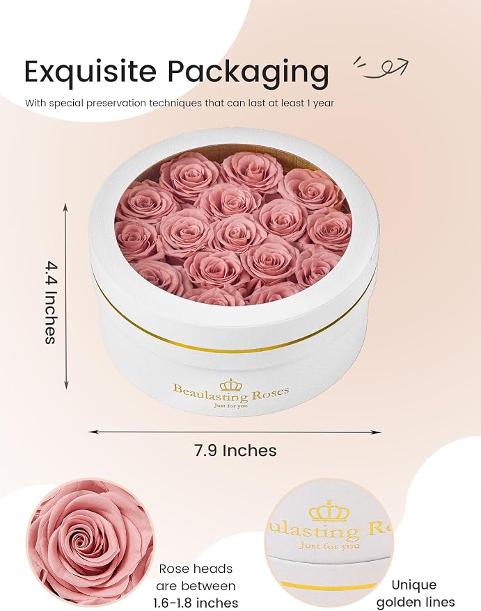16 Preserved Roses Forever Flowers Real Roses in a Box Mother's Day Birthday Flowers for Her Mom Women Wife Valentine's Day, Dusty Pink Roses