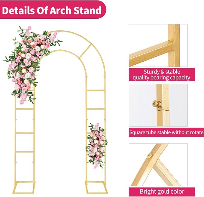 Gawicpy U-Shaped Metal Arched Flower Rack Perfect for Wedding Decorations and Celebrations 7.2 x 4.2 FT Wedding Arch Frame for Birthdays, Parties, and More (Gold)