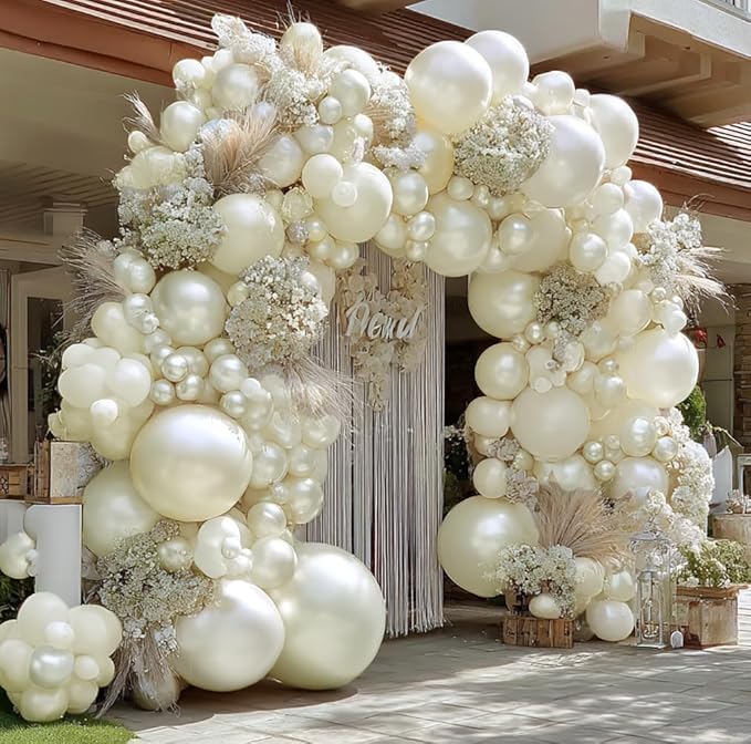 Pearl White Balloon Arch Double Stuffed Pearl White Sand Balloon Garland Kit Ivory Cream Beige Balloons Different Sizes for Birthday Baby Shower Bridal Shower Wedding Baptism Party Decor