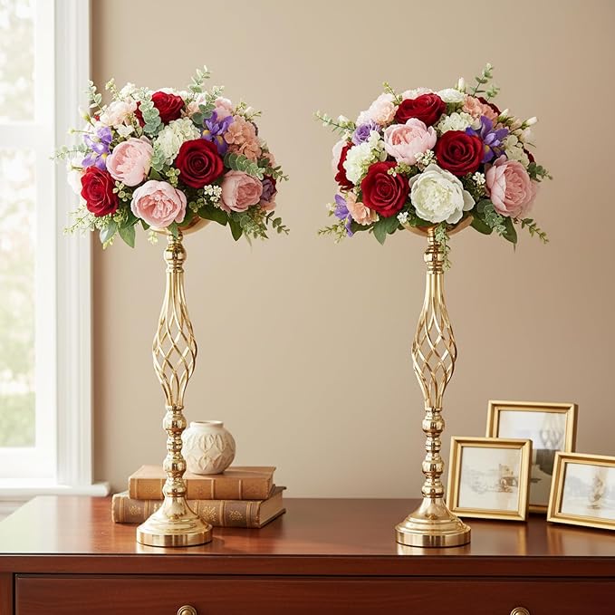 Gold Wedding Vases for Table Centerpieces - Twist Candleholder Stands, Elegant Floral Arrangement Vases, Metal Centerpieces for Reception Table Wedding Road-Leading Home Decor