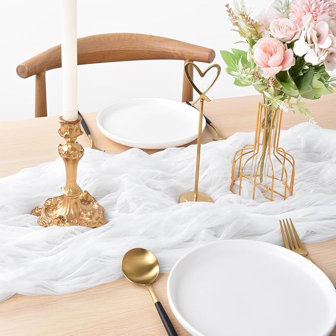 Joanlody Ivory Cheesecloth Table Runner Spring Summer 10Ft Rustic Gauze Boho Cheese Cloth Table Runner for Wedding Bridal Baby Shower Decoration 4 Pack