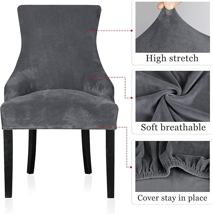 Lellen Velvet Stretch Wingback Chair Cover Slipcover - Reusable Protector Cover for Dining Room Banquet Home Decor etc Machine Washable Hand Washable (Charcoal Grey, 1PC)