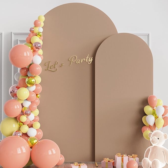 Wokceer Wedding Arch Backdrop Cover 7.2FT, 6FT Set of 2 Spandex Fitted Nude Brown for Round Top Chiara Stands - Birthday Party Ceremony Decor