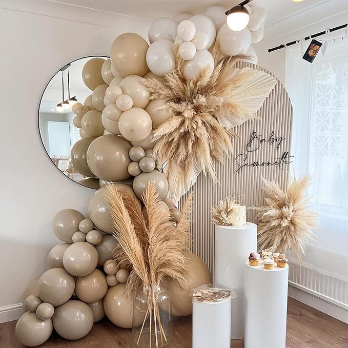 108Pcs Nude Beige Double Stuffed Balloons Different Size, 18/12/10/5 inch Tan Apricot Nude Balloons Garland Arch kit for Boho Baby Shower Birthday Gender Reveal Neutral Baby Shower Party