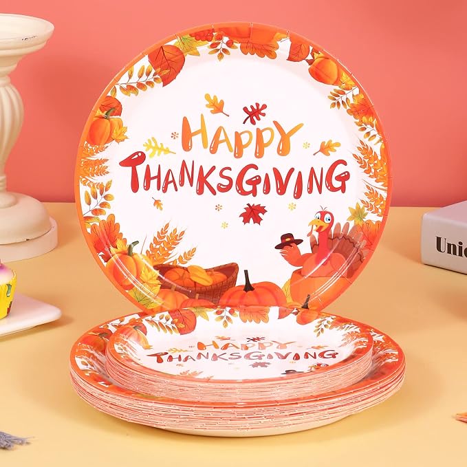 Thanksgiving Day Party Supplies Thanksgiving Paper Plates and Napkins Disposable Pumpkin Maple Leaves Thanksgiving Tableware Set for Thanksgiving Party Decorations Kids,Serves 24…