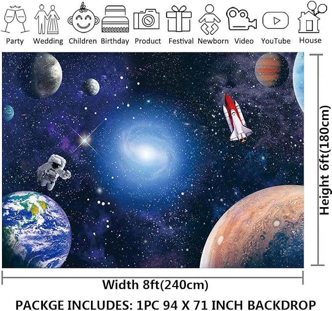 CGXINS 8x6ft Outer Space Photography Backdrop for Baby Kids Astronaut Birthday Party Decoration Universe Galaxy Stars Newborn Baby Shower Photo Background