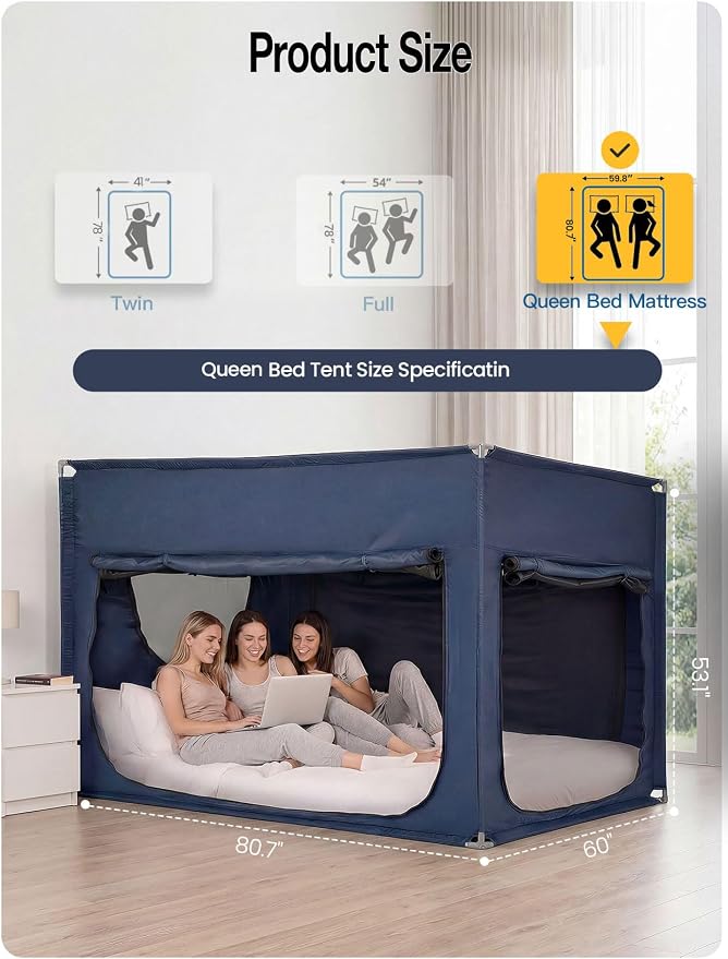 ANC POP Portable Bed Tent, Blackout Privacy Canopy with 3 Doors & Breathable Mesh, Large Space for Adults, Indoor Sleeping Shelter for Dorms/Shared Rooms
