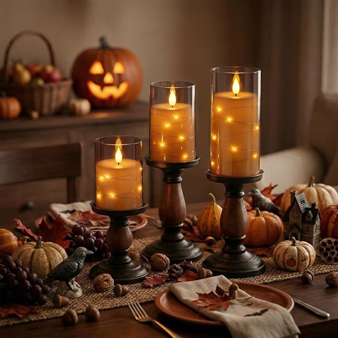 Amagic Grey Battery Operated Candles with Embedded Fairy Lights, Acrylic Fake Pillar LED Flameless Candles with Remote and Timer for Wedding Home Decor, Set of 6, D3 x H4 5" 6"
