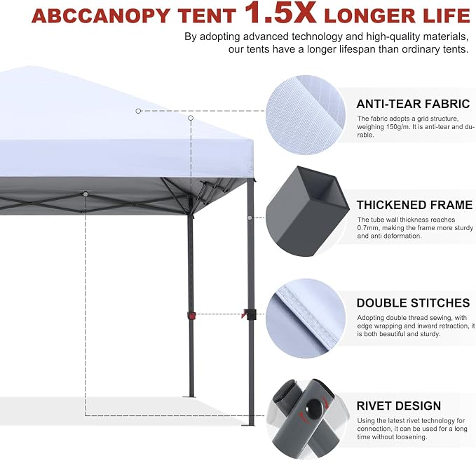 ABCCANOPY 10x10 Pop Up Canopy Tent, Easy Setup Instant Shelter with Wheeled Bag, Heavy Duty Outdoor Canopy for Beach, Market, Backyard, UV Protection, Outdoor Weather Protection (Yellow, 10x10)