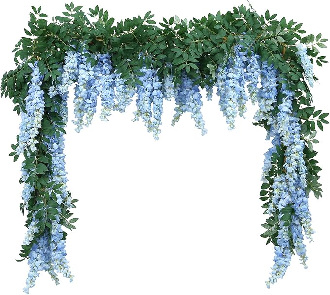 1pc/2pcs Encrypted Flower Vine Wisteria Artificial Flowers Garland,White Wisteria Hanging Flowers Flower Garland Decorations for Home Garden Outdoor Ceremony Wedding Arch Decoration (Blue, 2pcs)
