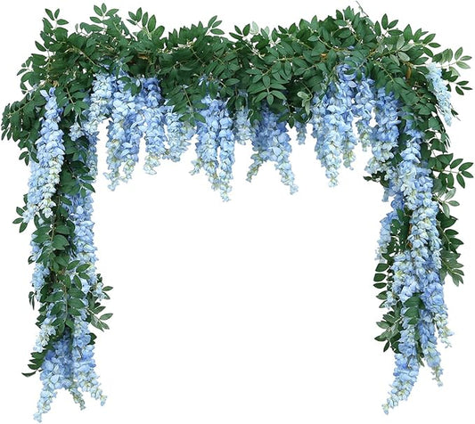 1pc/2pcs Encrypted Flower Vine Wisteria Artificial Flowers Garland,White Wisteria Hanging Flowers Flower Garland Decorations for Home Garden Outdoor Ceremony Wedding Arch Decoration (Blue, 2pcs)