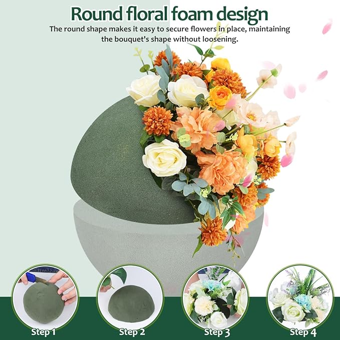 DOITOOL 2 Pcs Round Floral Foam Balls, 4.7'' Dry & Wet Flower Foam Spheres for Floral Arrangements Bouquets DIY Crafts Wedding Birthday Party Florist Decoration