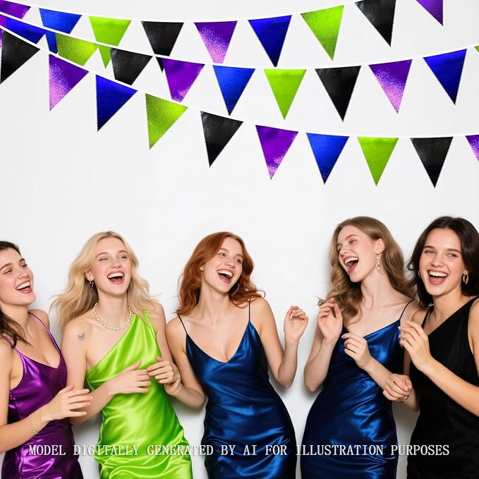 Video Game Party Decorations Black Blue Green Purple Metallic Fabric Triangle Pennant Banner Flag Bunting for Men Boys Birthday Graduations Retirement Wedding Bachelorette Video Game Party Supplies