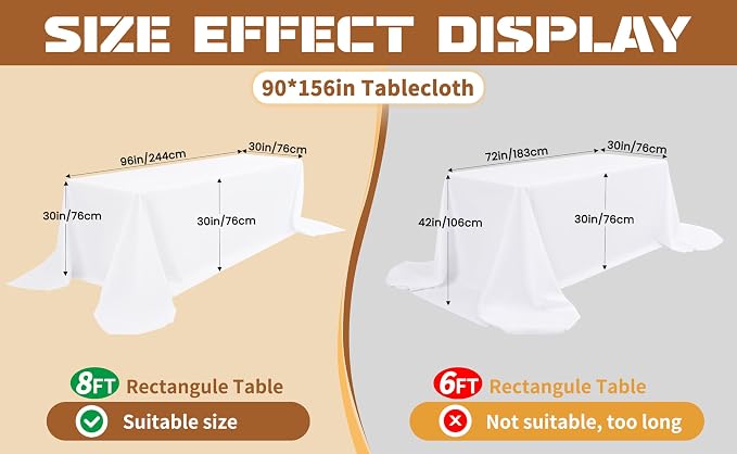 fani 8 Packs 90 x 156 Inch Tablecloth, White Polyester Table-Cloth for 8ft Rectangle Tables, Stain and Wrinkle Resistant Washable Fabric Table Cover for Wedding Banquets Parties Buffet Dining