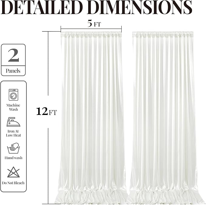 Ivory Glitter Backdrop Curtains - 10x12FT Satin Photo Backdrop, Wrinkle-Free Shimmer Back Drop Cloth Shiny Drapes for Photobooth Wedding Birthday Parties Photoshoot Background Decorations
