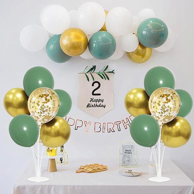 ZJDHPTY 4Set Green and Gold Balloon Stand Table Centerpieces Party Decor | Woodland Baby Shower Bridal Shower Jungle Birthday Graduation Retirement St. Patrick's Day Easter Wedding Party Decorations