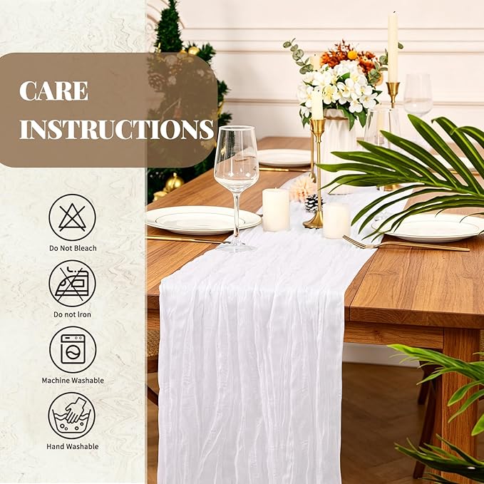 Pesonlook 12 Pack Cheesecloth Table Runner,White Table Runner Long Romantic Semi Sheer Rustic Boho Gauze Table Runners for Wedding Bridal Shower Birthday Party Decorations(17.7×108 Inch)