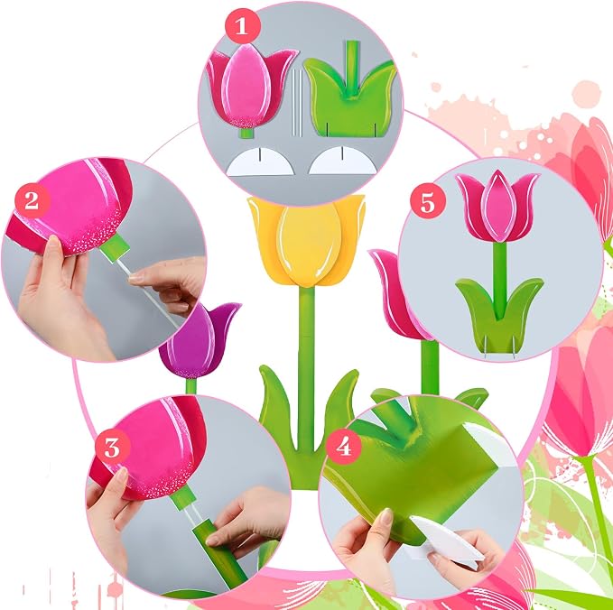 Amyhill 3 Pcs Spring Decorations Tulip Cardboard Cutout Standup Life Size 16.93/23.23/29.92 Inches Tulip Flower Cardboard Cutouts for Mother's Day Indoor Outdoor Yard Baby Shower Party Photo Props