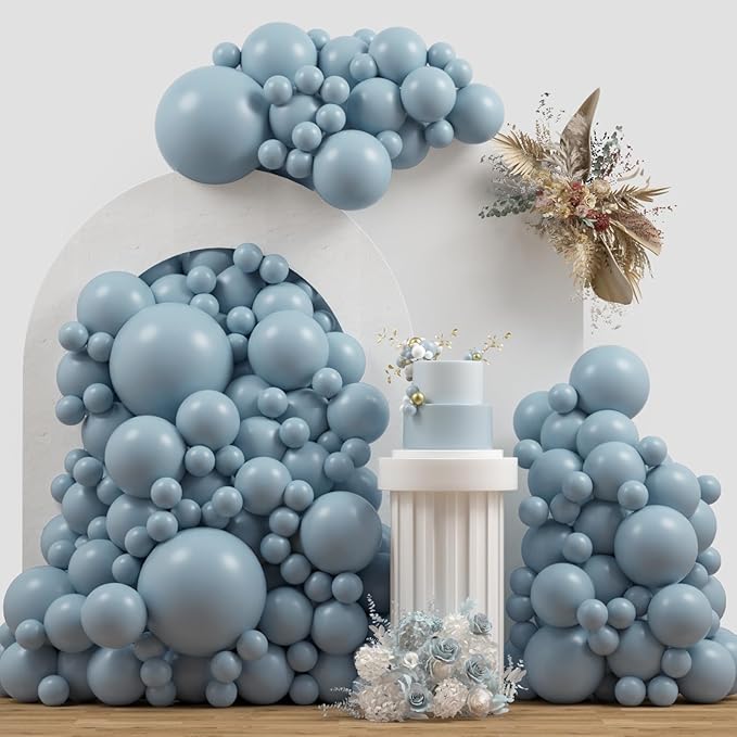 Double Stuffed Balloons Dusty Blue Different Size 115Pcs 5/10/12/18" Slate Dusty Blue Balloons Garland for Birthday Baby Shower Bridal Shower Gender Reveal Bear Neutral Theme Party