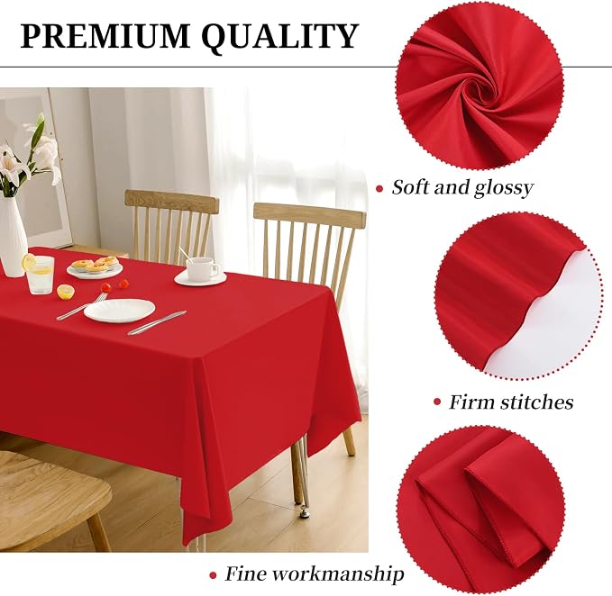 12 Pack Polyester Tablecloth -60 x 126 Inch Red Table Cloth for 8 Feet Rectangle Tables, Stain and Wrinkle Resistant Washable Fabric Table Cover for Wedding Party Banquet Restaurant Kitchen