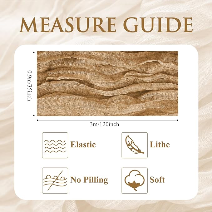 Table Runner Cheesecloth 10FT Khaki Boho Gauze Cheese Cloth Rustic Sheer Table Runners for Wedding Bridal Baby Shower Party Decoration