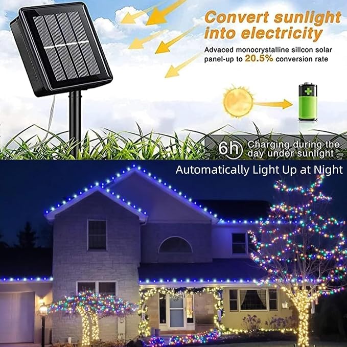 QITONG 4 Pack Solar Fairy Lights, Each 33ft 100 LED Blue and White Christmas String Light Outdoor Waterproof, 8 Modes Silver Wire Twinkle Mini Lights