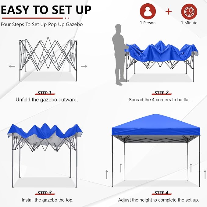 ABCCANOPY Pop Up Canopy - Outdoor Patio Portable Canopy Tent Heavy Duty for Backyard and Deck with 4 Sandbags(Blue, 10x10)