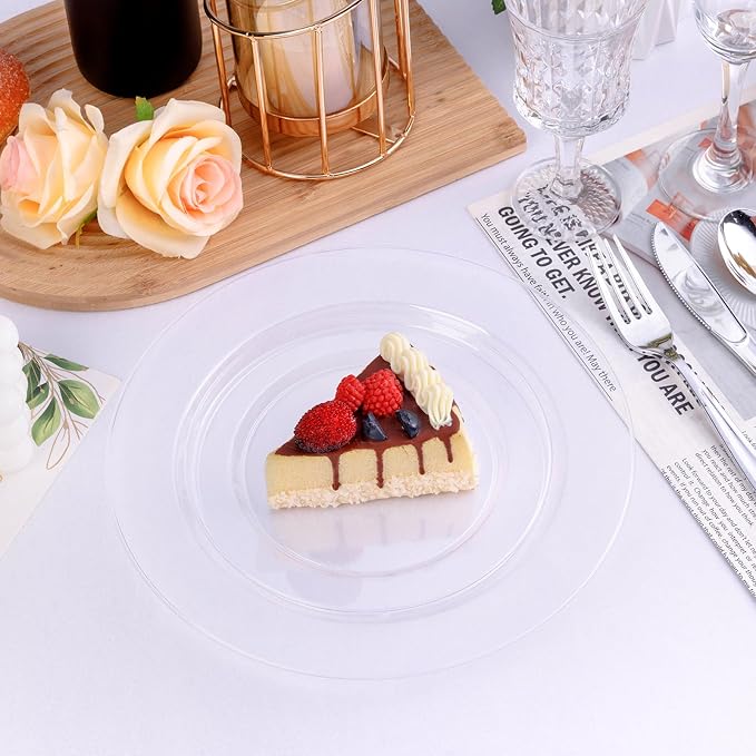 Bestluck 50PCS Clear Plastic Plates, Disposable Dinnerware for 25 Guests, Include 10.25 inch & 7.5 inch Dinner & Dessert Plates for Party, Wedding and Graduation