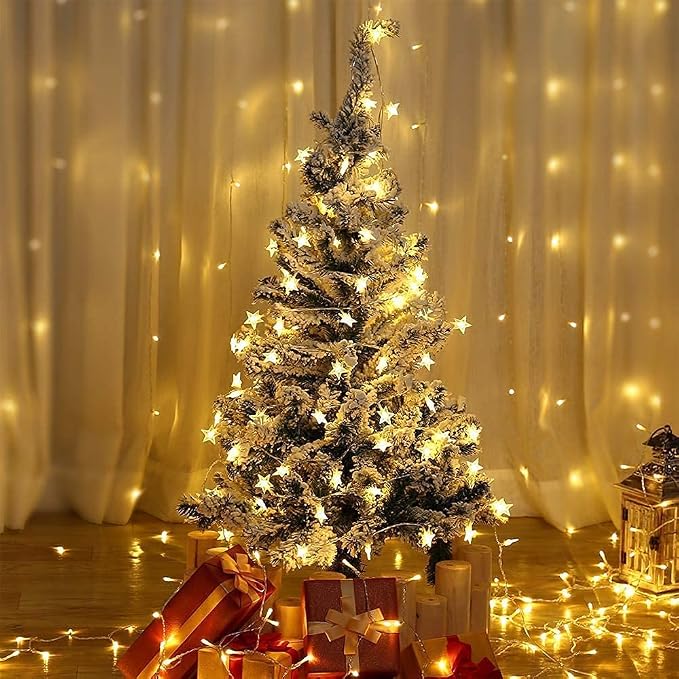 ANJAYLIA Star Lights 100 LED 32 FT Battery Operated String Lights Battery Power Star Fairy Lights for Bedroom Indoor & Outdoor, Party, Ramadan, Christmas Decorations Warm White