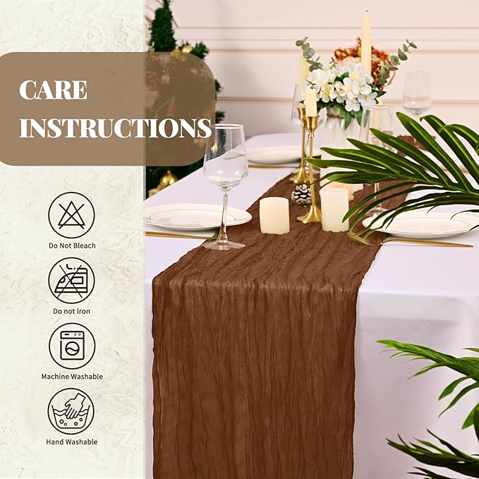 Pesonlook 12 Pack Cheesecloth Table Runner,Brown Table Runner Long Romantic Semi Sheer Rustic Boho Gauze Table Runners for Wedding Bridal Shower Birthday Party Decorations(17.7×108 Inch)