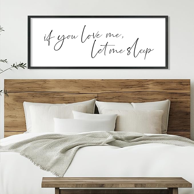 YWJKWLGS If You Love Me Let Me Sleep Bedroom Wall Art Above Bed | 40x15 Inch Rustic Black Wood Framed Funny Sleep Sign Wall Decor for Master Room Over Bed, Sleep Lovers Her Him