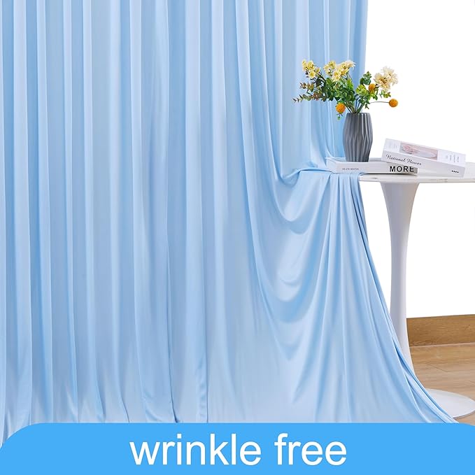 8 Panels Baby Blue Backdrop Curtain for Baby Shower Parties Light Blue Wrinkle Free 40ft x 10ft Backdrop Drapes for Birthday Photo Gender Reveal Photography Polyester Fabric Background Decoration