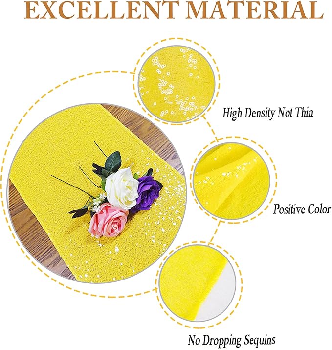 ShinyBeauty Yellow Table Runners Pack of 2 Sequin Table Runner 12inx108in Baby Birthday Decorations Dining Table-Runner 108 Inches Long Party Table Cloth Modern Style Wedding Decoration