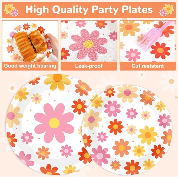 Qyeahkj 50 Guests Groovy Daisy Plates and Napkins Party Supplies Boho Hippie Party Decorations Disposable Tableware Set Retro Hippie Daisy Dinnerware Favor for Birthday Baby Shower,200PCS
