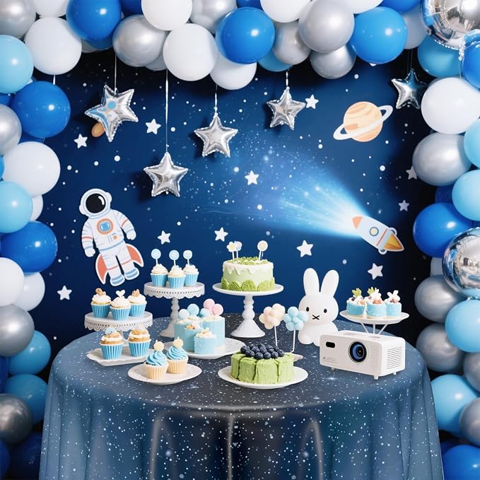 3 Pcs Space Tablecloths, 84 x 84 ''Galaxy Explore Theme Plastic Table Cloth Disposable Use for Kids Outer Space Stars Theme Birthday Decorations
