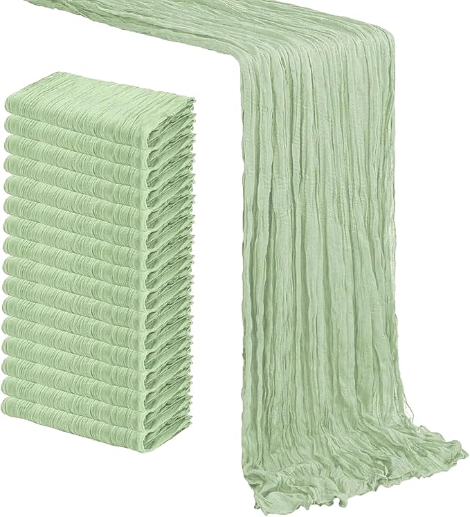 MDS Pack of 3 Cheesecloth Table Runner 35x120 Inch, 10FT Long Gauze Cheese Cloth Table Runner for Wedding Party Birthday Bridal Shower Farmhouse Garden Boho Rustic Table Decoration - Sage Green