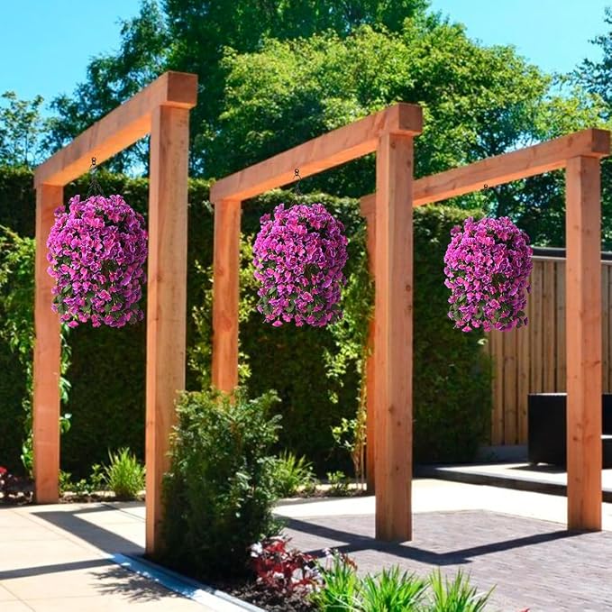 INQCMY Fake Flowers with Hanging Basket Realistic Artificial Begonias | Faux Plants UV Resistant for Outdoors Summer Decor, Silk Trailing Flower for Outside Windowsill Porch Patio Yard Planters