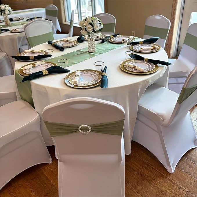 Sage Green Chair Sashes 100 Pack Spandex Chair Bands with Buckles for Wedding Party Birthday Bridal Shower Engagement Anniversary Outdoor Events Decorations