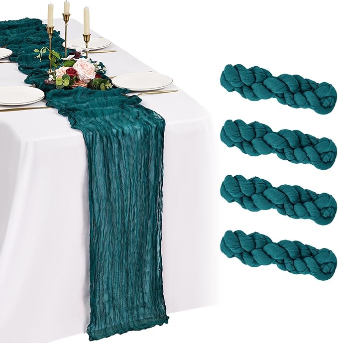 4 Pack Cheesecloth Table Runner 10FT Teal Table Runner Boho Gauze Cheese Cloth Table Runners Long Rustic Sheer Table Decorations for Wedding Party Baby Bridal Shower Birthday Holiday Home