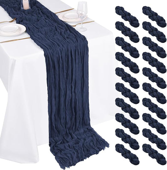 20 Pack Cheesecloth Table Runner - 17x108 Inch Navy Blue Boho Gauze Cheese Cloth Table Runners for Baby Bridal Shower Decoration Wedding Party Summer Garden Farmhouse