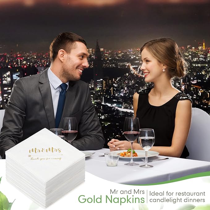 Teling 400 Pcs Wedding Napkins for Reception, 3 Ply Mr Mrs Wedding Cocktail Napkins for Engagement Bridal Shower Party Supplies Beverage Dessert Table Decorations(White)