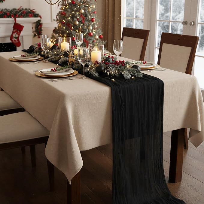 12 Pack Black Cheesecloth Table Runner 120 Inch 10FT Cheese Cloth Runners for Baby Shower, Banquet, Theme Party, Football Theme