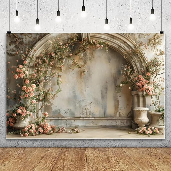 Yeele 10x6.5ft Vintage Elegant Floral Room Backdrop European Style House Pink Rose Flower Arch Background for Wedding Bridal Shower Anniversary Birthday Decor Girl Woman Portrait Photo Shoot Prop