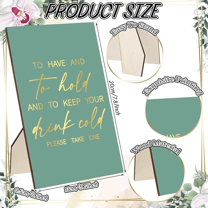 SiliFine 101 Pcs Green Wedding Can Cooler Bulk Engagement Party Favors for 100 Guests Cheers to Love Laughter, and I'll Drink Can Cooler with Wooden Wedding Table Sign Bridal Shower Favor