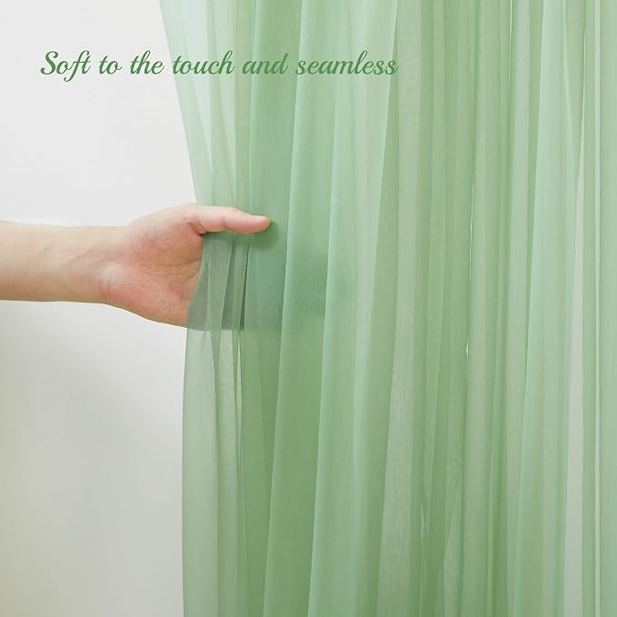 10x10ft Olive Green Tulle Backdrop Curtain with Lights String for Parites, Sheer Photo Backdrop Curtains for Wedding Baby Shower Birthday Party St. Patrick's Day Photo Shoot Background Decorations