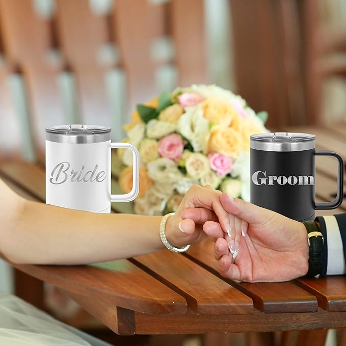 My Personal Memories Bride and Groom Insulated Travel Tumbler Set of 2 - Engraved To Go Cup Gift for Wedding, Rehearsal Dinner Party, Honeymoon, Reception (15 oz Coffee Tumbler Set)